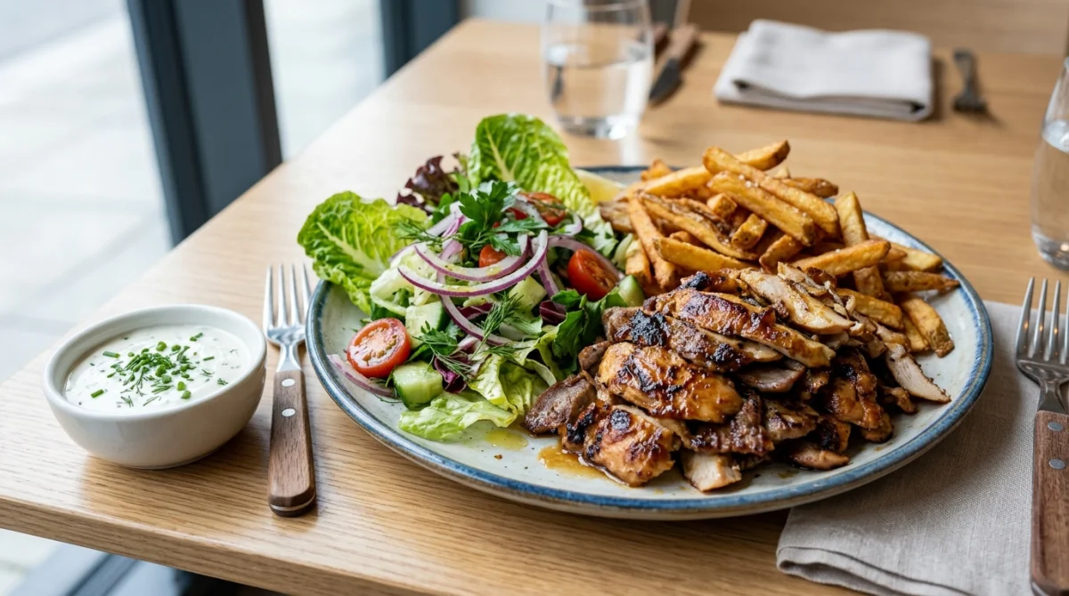 Réussir une assiette kebab avec viande grillée et frites
