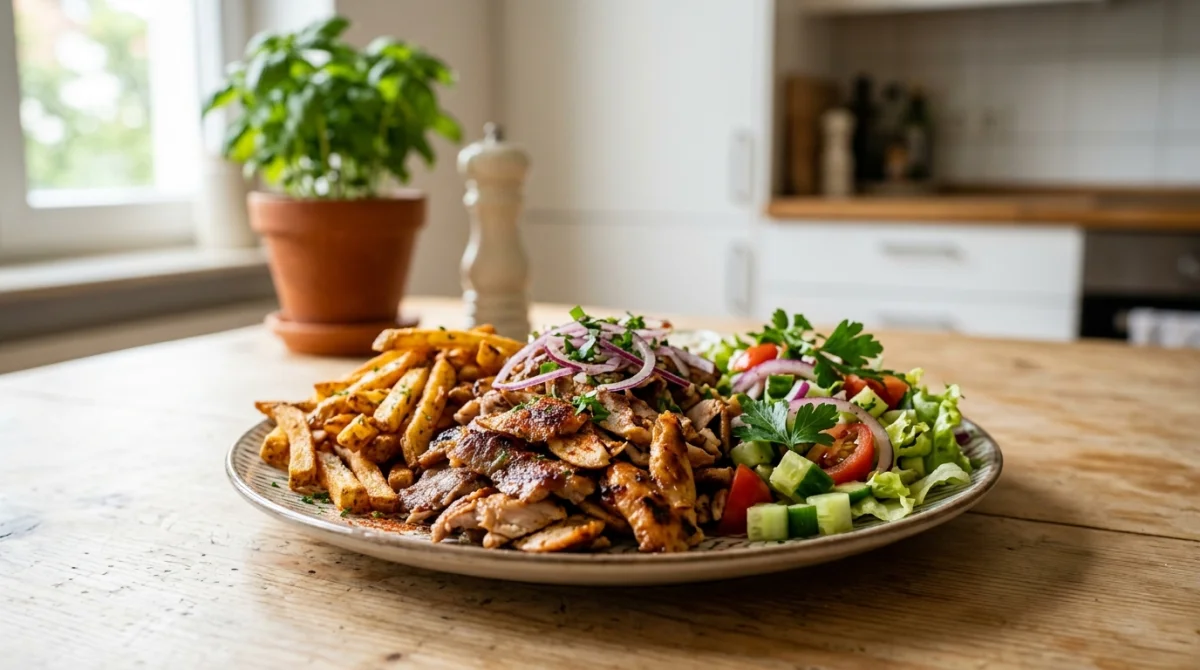Réussir une assiette kebab avec viande grillée et frites